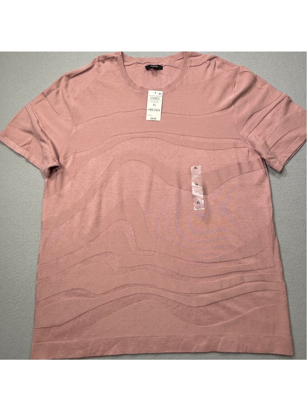 Alfani Men's Tonal Wave Jacquard T-Shirt, Pottery Clay XL $50
